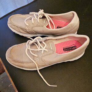 Skechers Beige Tie Up Flat, Size 7 1/2